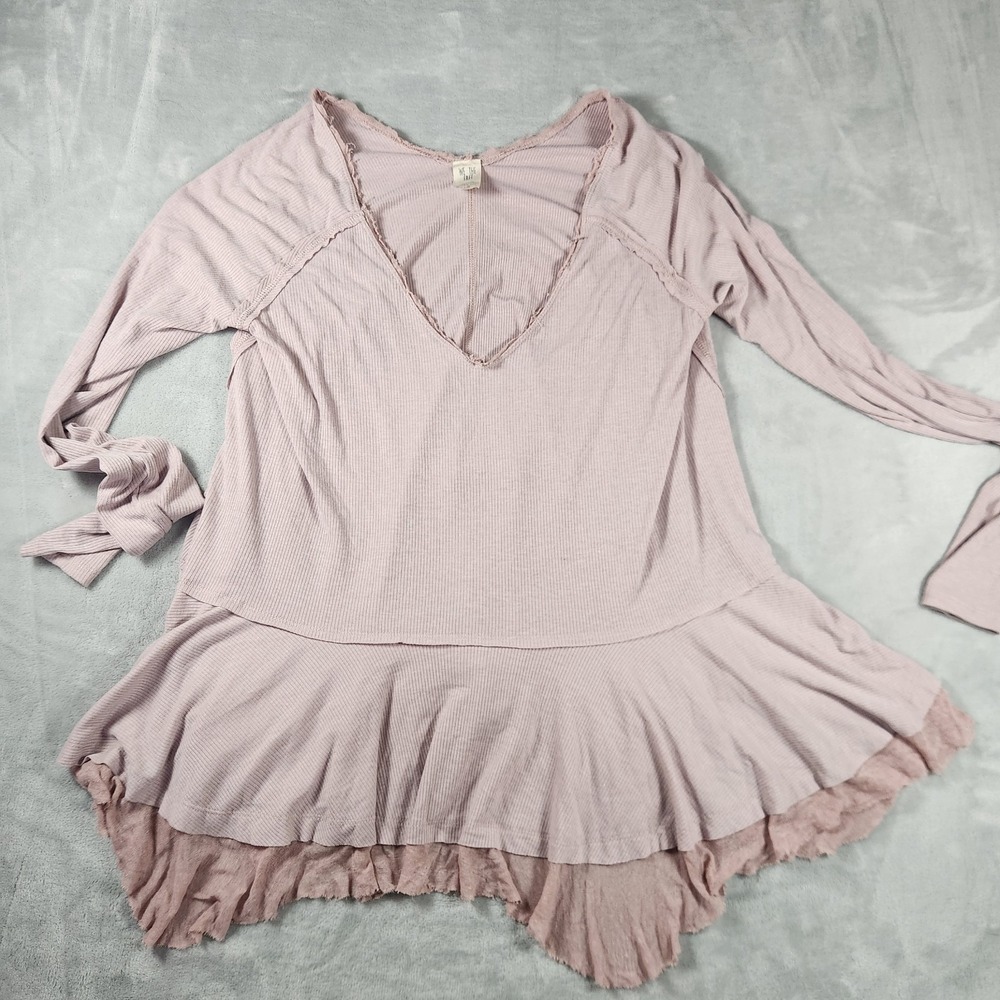 We The Free Peplum Top M Lilac Oversized Ribbed Knit Boho Cozy Cottagecore